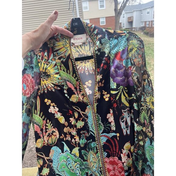 FIGUE Solana maxi silk floral designer dress XS chiffon sleeves beaded resort - Picture 7 of 15